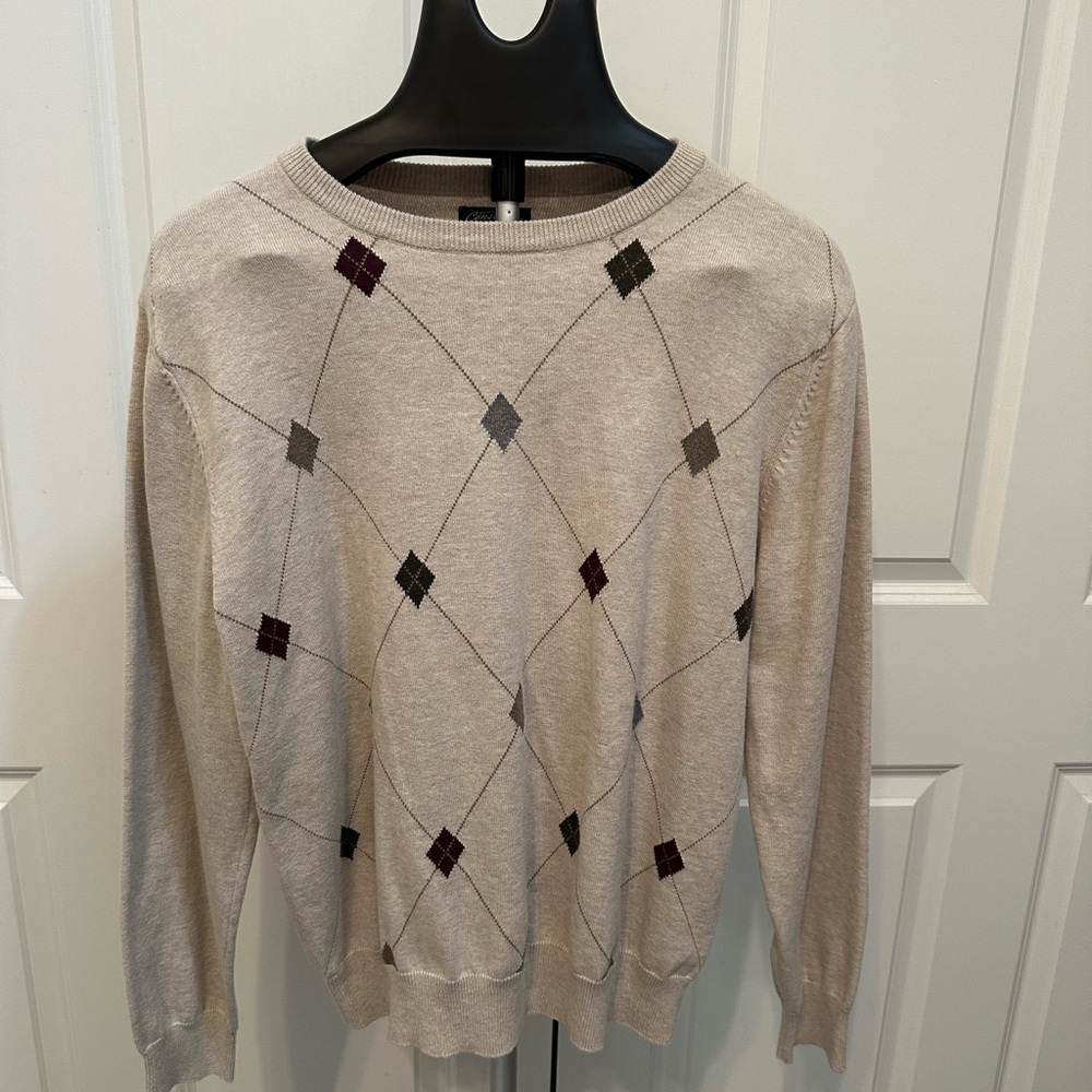 Men's Beige Argyle Sweater